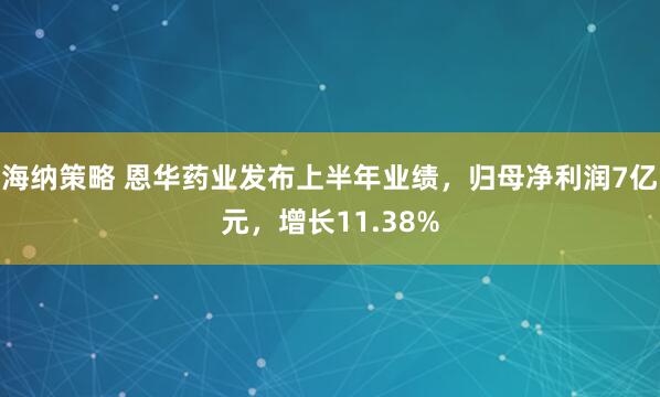 海纳策略 恩华药业发布上半年业绩，归母净利润7亿元，增长11.38%