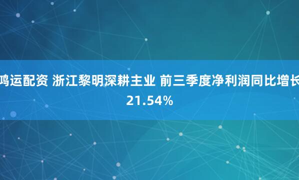 鸿运配资 浙江黎明深耕主业 前三季度净利润同比增长21.54%
